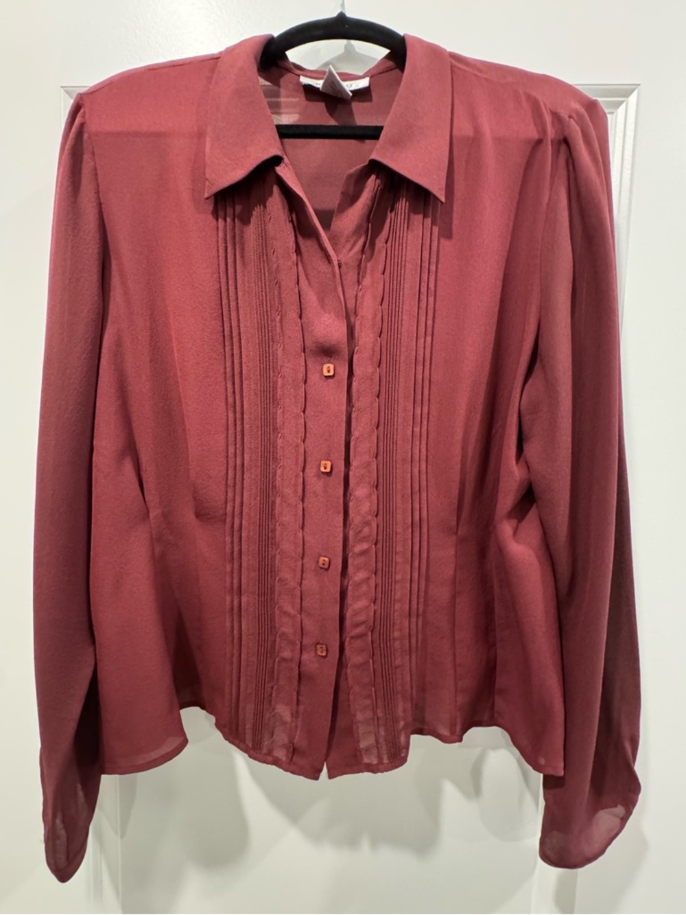 Nine West Mauve Button-Front Pleated Blouse